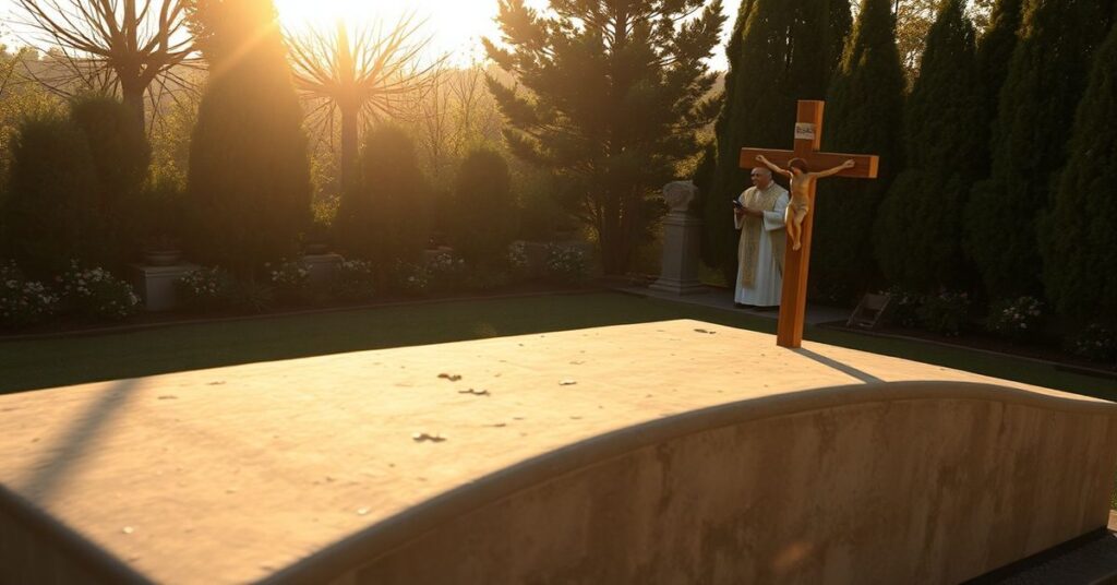 Pusty grób w cieniu modernistycznej egzegezy – kontrast między tradycyjną wiarą a nowoczesną apostazją.