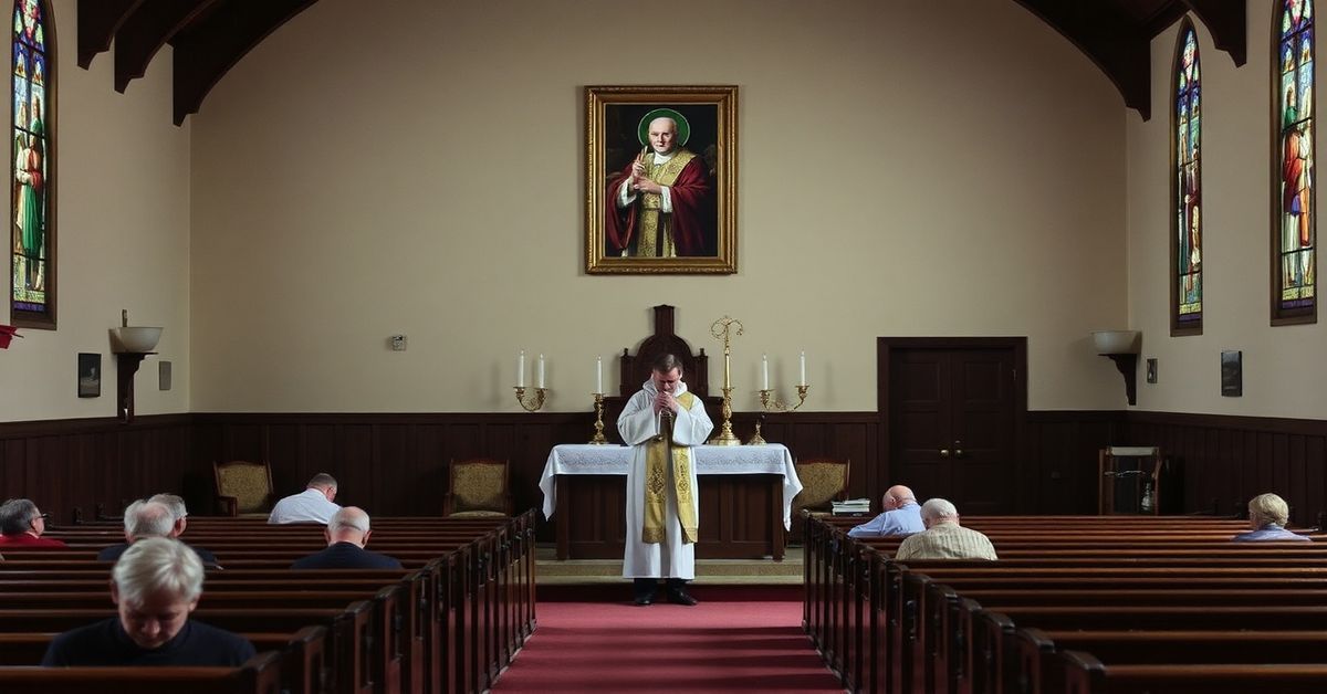 Pusty kościół w Dubuque w stanie Iowa podczas mszy tradycyjnej