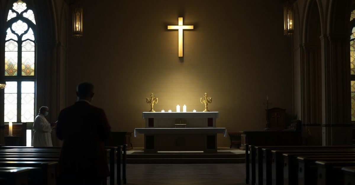 Pusty ołtarz w tradycyjnym kościele katolickim podczas nowomodernistycznej mszy Novus Ordo w Białymstoku