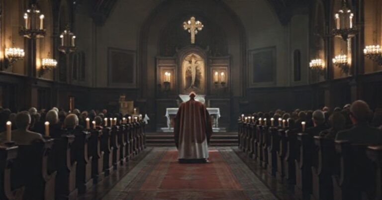 Sobór katolicki z pustym ołtarzem podczas Wigilii Bożego Narodzenia