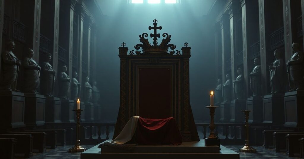 Pusty tron papieski w bazylice św. Piotra symbolizujący sede vacante od 1958 roku.