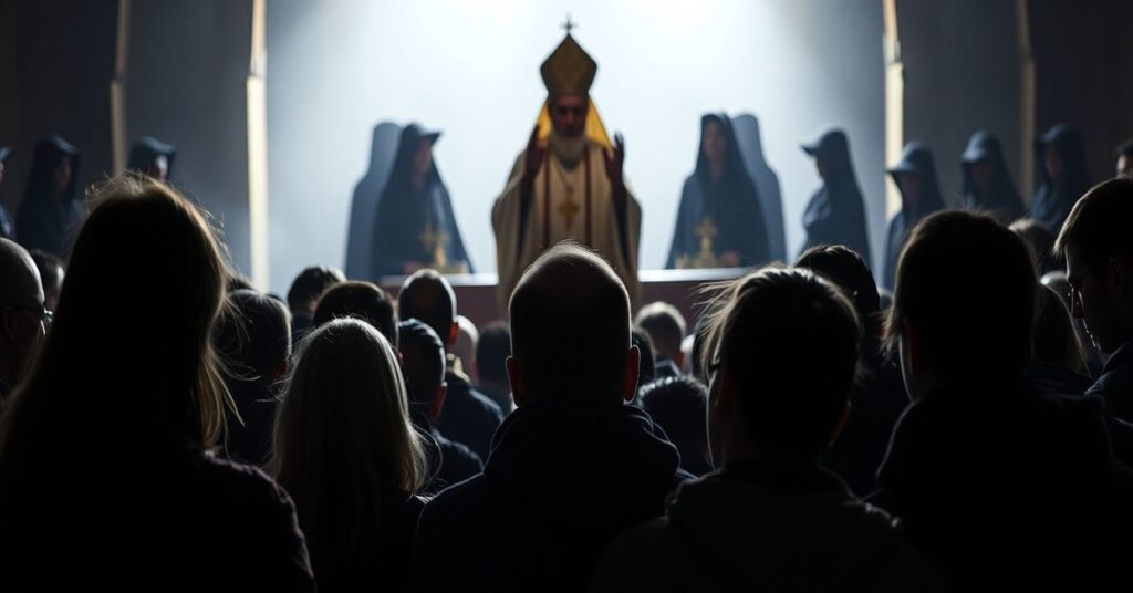 Melancholiczna pielgrzymka maturzystów do Jasnej Góry pod hasłem 'W oczach Boga', gdzie modernistyczny 'biskup' Tadeusz Lityński i ks. Paweł Grzesiak redukują wiarę do egzaminacyjnego coachingu.