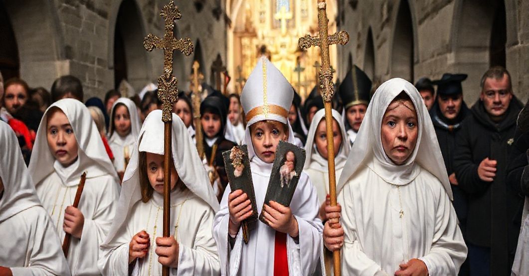 Procesja w Rabce-Zdróju z fałszywymi relikwiami świętych, przedstawiająca herezję nowoczesnego modernizmu w kościele katolickim.