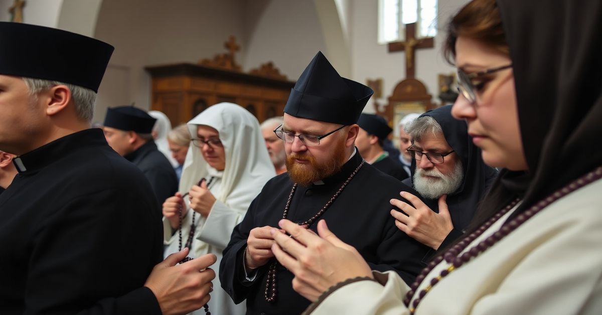 Grupa wiernych Tradycyjnych Katolików modli się różańcem w historycznym kościele w Rokitnie.