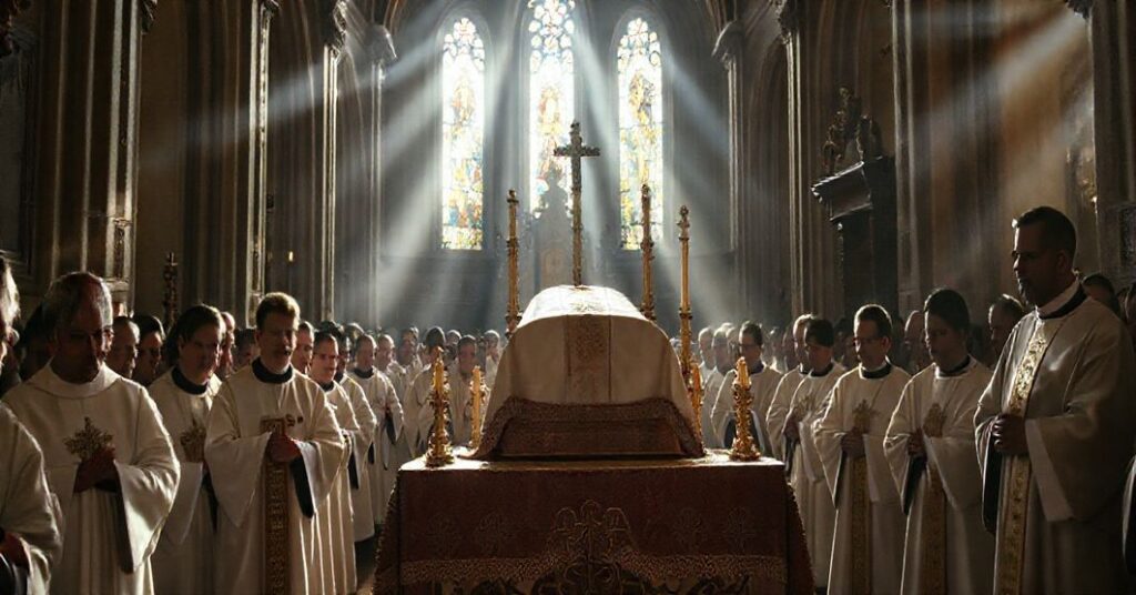 Solemne wprowadzenie relikwii niekanonizowanego Carlo Acutisa do kościoła w Proszowicach z udziałem biskupów w tradycyjnych ornatach.