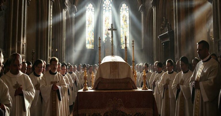 Solemne wprowadzenie relikwii niekanonizowanego Carlo Acutisa do kościoła w Proszowicach z udziałem biskupów w tradycyjnych ornatach.