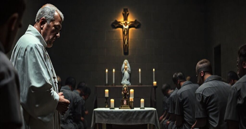 Solemne zdjęcie wnętrza kaplicy więziennej z relikwiami Świętej Bernadetty Soubirous