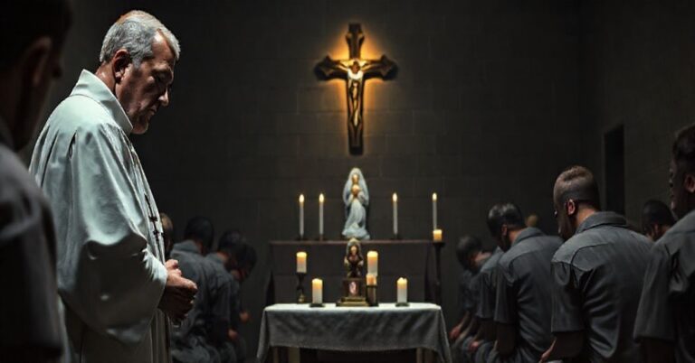 Solemne zdjęcie wnętrza kaplicy więziennej z relikwiami Świętej Bernadetty Soubirous