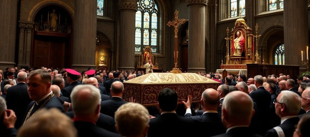 Uroczyste wniesienie relikwii bł. kard. Stefana Wyszyńskiego do bazyliki Najświętszej Maryi Panny na Zatybrze przez abp. Wojciecha Polaka