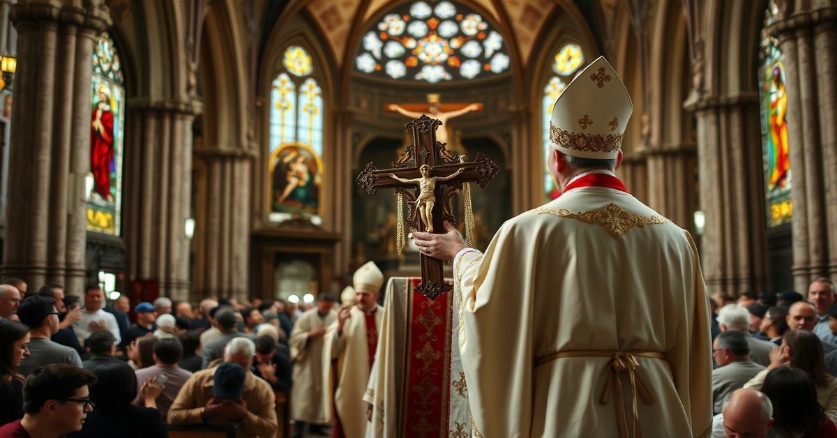 Pielgrzymka z relikwią Krzyża Świętego w katedrze lubelskiej przy świetle świec i modlitwy