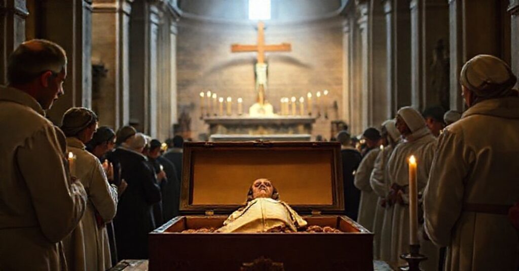 Solemne przedstawienie kultu relikwii św. Franciszka z Asyżu w tradycyjnym kościele katolickim.