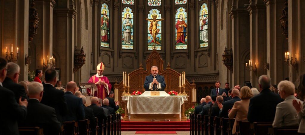 Kaplica Sejmowa w Warszawie podczas mszy ku czci kardynała Stefana Wyszyńskiego z relikwiami i abp. Adrianem Galbasem.
