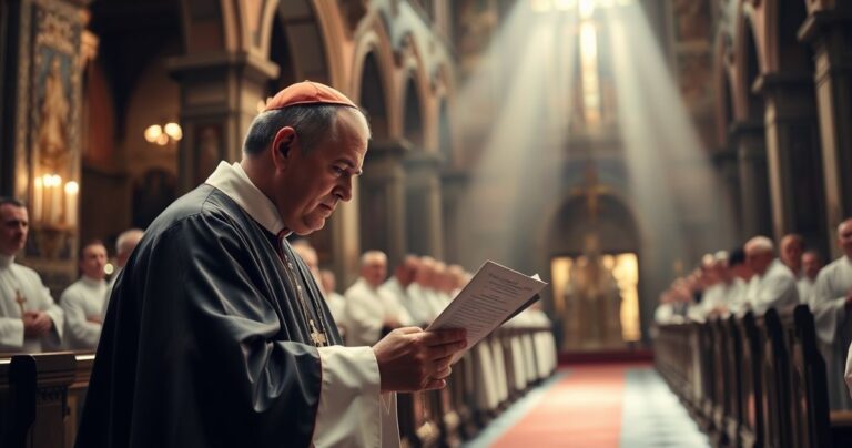 Rezystancja katolicka w tradycyjnym kościele, duchowni w vestmentach, powaga i troska, odzwierciedlenie kryzysu wiary i apostazji od strony sedevacantystów
