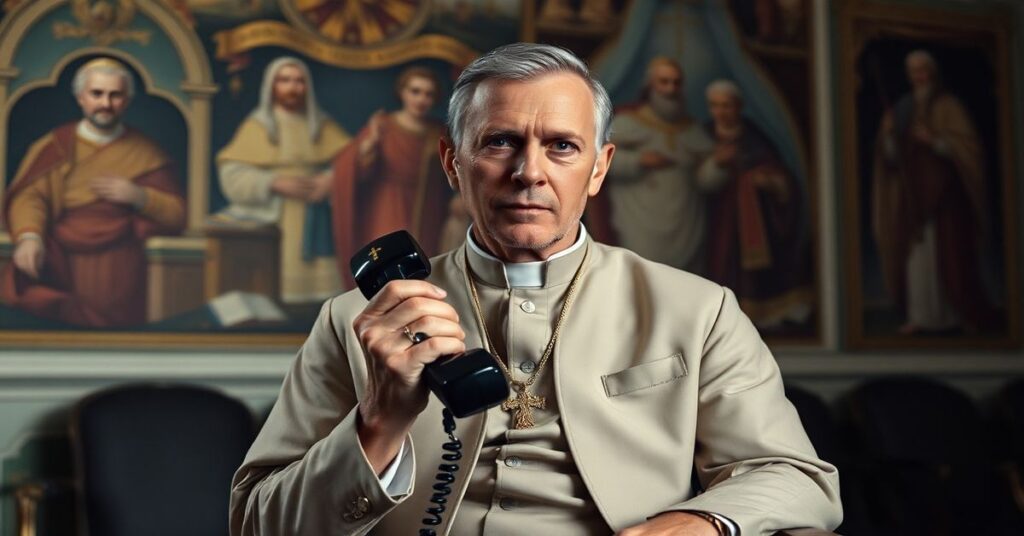 Portret Roberta Prevosta w Watykańskim Pałacu Apostolskim podczas telefonicznej rozmowy z prezydentami Izraela i Ukrainy