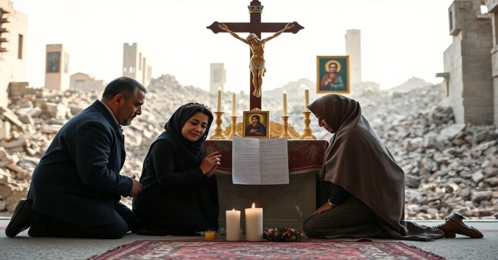 Różyczka rodziców irańskich przed katolickim ołtarzem z listem do uzurpatora Leona XIV