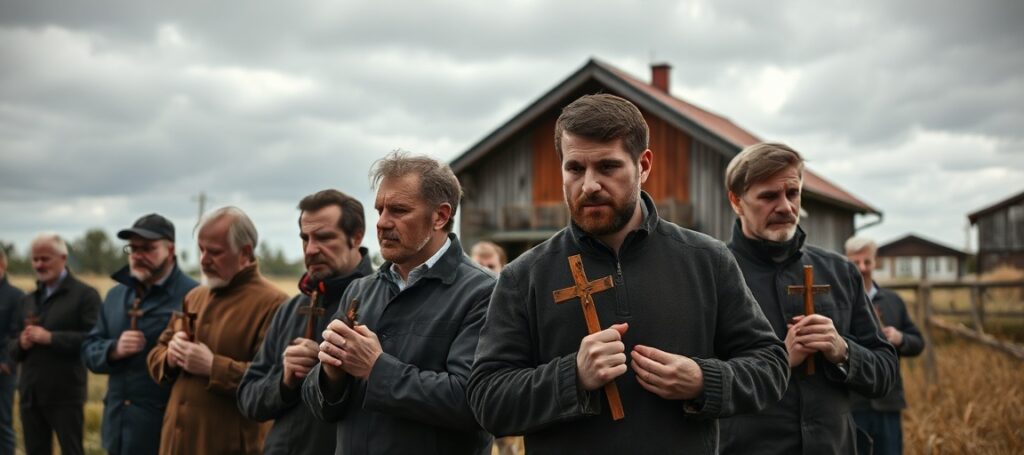 Polscy rolnicy modlą się w tradycyjnej wsi podczas procesu przeciwko umowie handlowej z Mercosurem