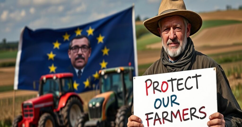 Królestwo Chrystusa vs. kult Mammona: rolnik protestuje przed umową UE-Mercosur