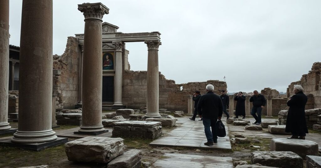 Zdjęcie przedstawiające ruiny starożytnego Hippony w Annabie pod cieniem modernistycznej wizyty Leona XIV.