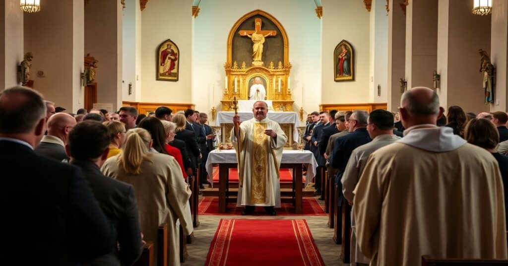 Uroczysta msza jubileuszowa dla 20-lecia Rycerzy Kolumba w Polsce prowadzona przez modernistycznego „biskupa” Jacka Kicińskiego CMF w parafii św. Franciszka z Asyżu we Wrocławiu.