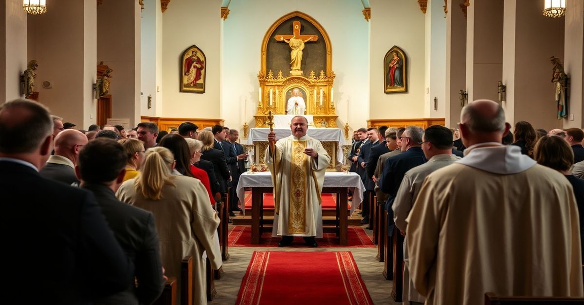 Uroczysta msza jubileuszowa dla 20-lecia Rycerzy Kolumba w Polsce prowadzona przez modernistycznego „biskupa” Jacka Kicińskiego CMF w parafii św. Franciszka z Asyżu we Wrocławiu.