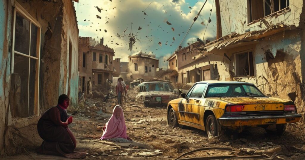 Zniszczony dom w Caracas z różańcą i figurką Matki Boskiej pozostając nietkniętymi po bombardowaniu amerykańskim