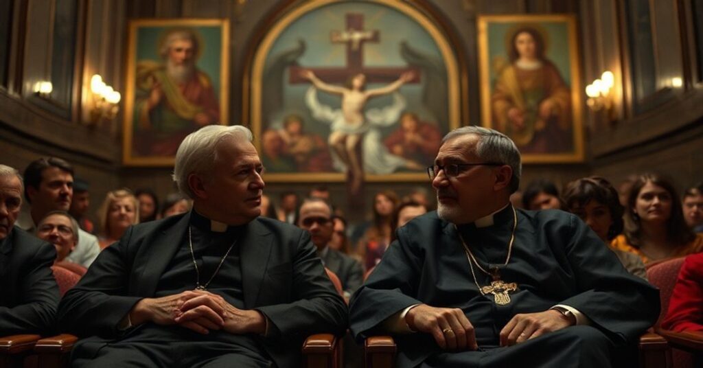 Obraz przedstawiający debatę Martina Scorsese i o. Antoniego Spadaro na konferencji w Rzymie, gdzie omawiano modernistyczne interpretacje Ewangelii.