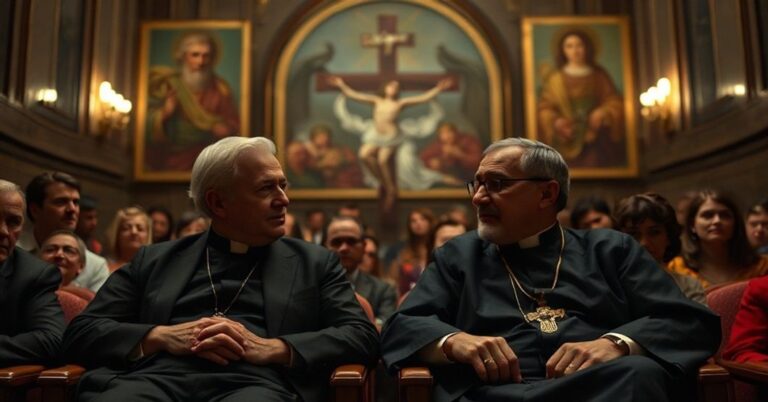 Obraz przedstawiający debatę Martina Scorsese i o. Antoniego Spadaro na konferencji w Rzymie, gdzie omawiano modernistyczne interpretacje Ewangelii.