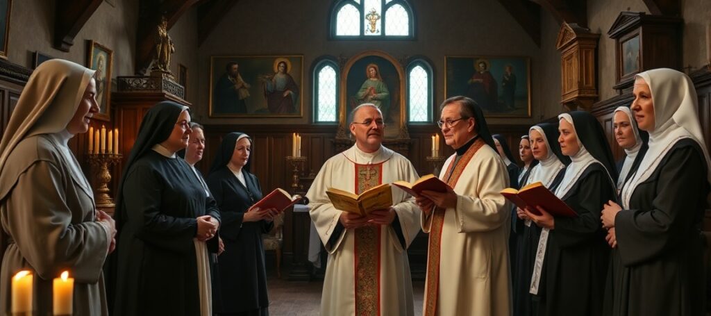 Sedevacantistyczny kapłan spotyka się z opuszczoną przełożoną klasztoru w tradycyjnym kościele katolickim.