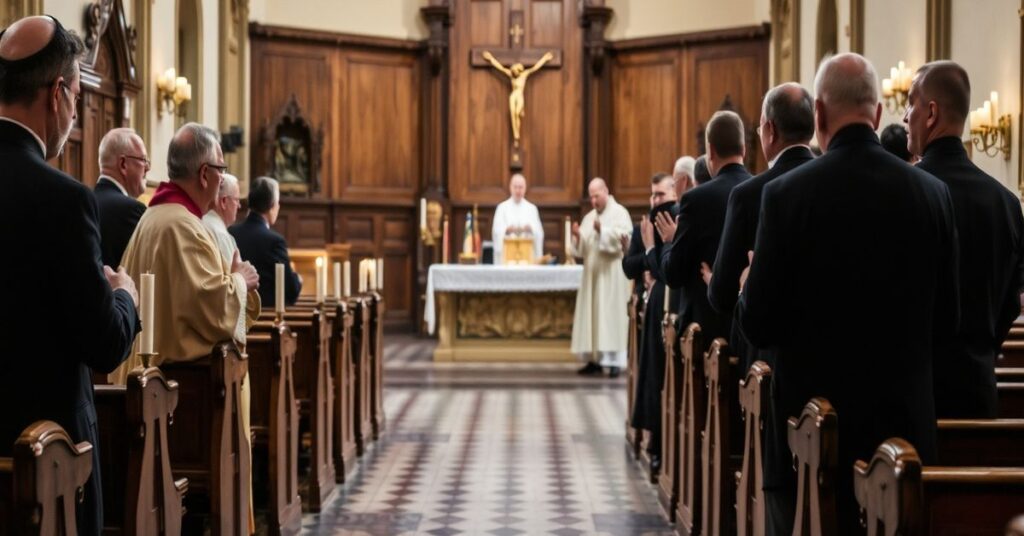 Sedevacantystyczna modlitwa w tradycyjnym kościele w Wilnie przed obrazem Miłosiernego Jezusa podczas Światowego Kongresu Miłosierdzia