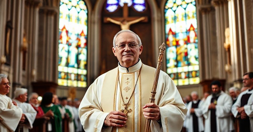 Sedevacantystyczny katolicki biskup w tradycyjnych szatach liturgicznych podczas uroczystości w katedrze