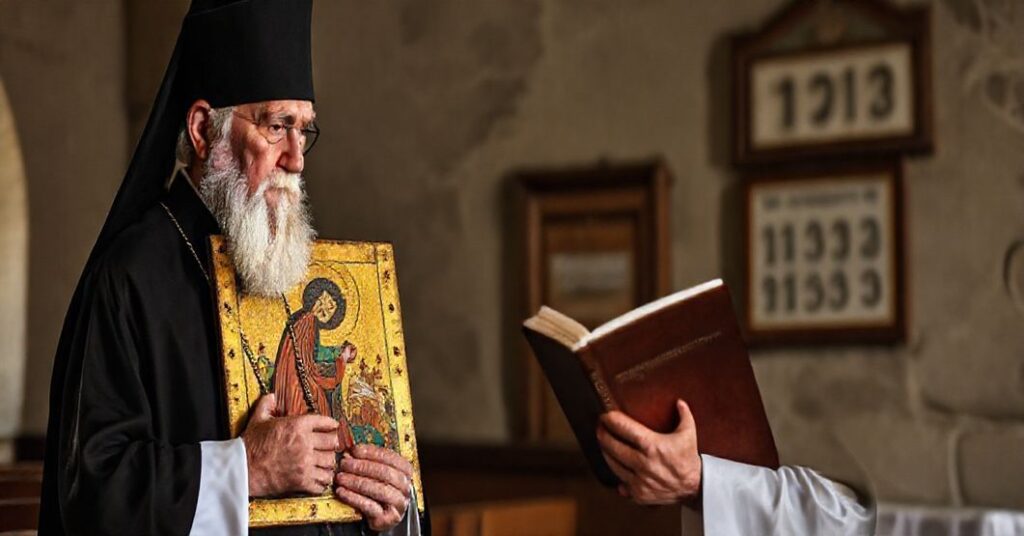 Stary kapłan sedevakantyści w tradycyjnym stroju liturgicalnym wyraziając głęboki smutek i niepokój wobec zniekształceń w praktyce Wielkiego Postu Filipowego w strukturach greckokatolickich.