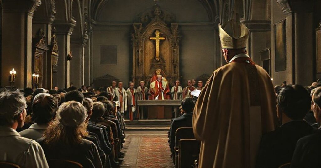 Zdjęcie przedstawiające tradycyjne katolickie zebranie wiernych z perspektywy sedewakantystów, krytykujące nowomodyścińskie błędy sekty posoborowej.