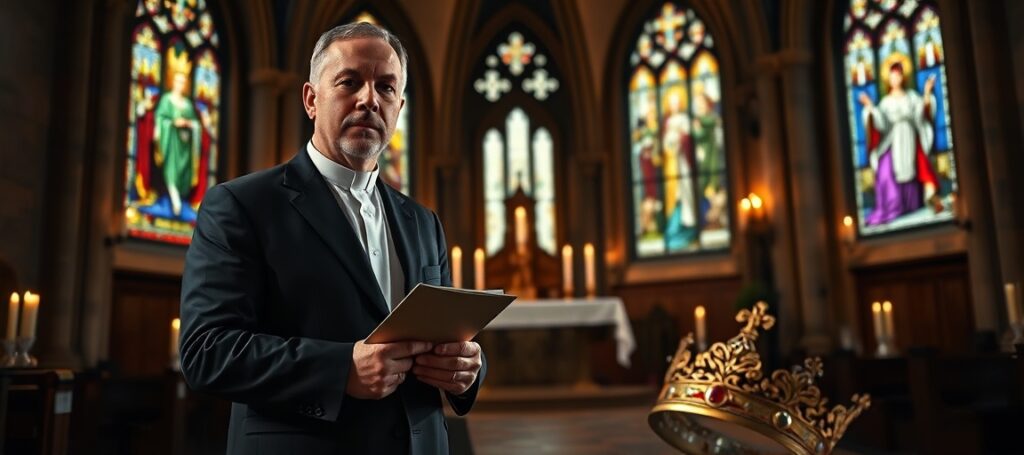 Tradycjonalista katolicki ostrzega przed uzurpacją papieską w ciemnym kościele gotyckim z widokiem na herezję Pachamamy i synodalizm