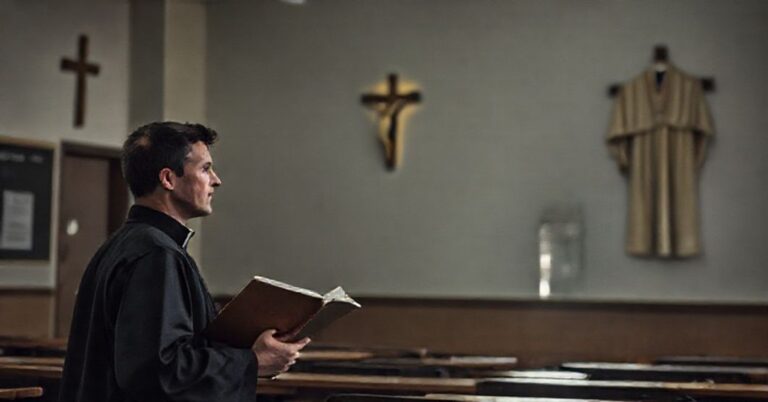 Scena smutna w seminarium w Charlotte: kleryk ubrany w cywilne ubrania uczy w szkole katolickiej pod rządami fałszywego biskupa Michaela Martina.