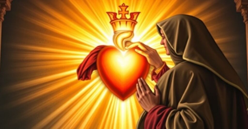 Tradycyjne katolickie przedstawienie Serca Jezusa w kontekście prawdziwego kultu i reparacji.
