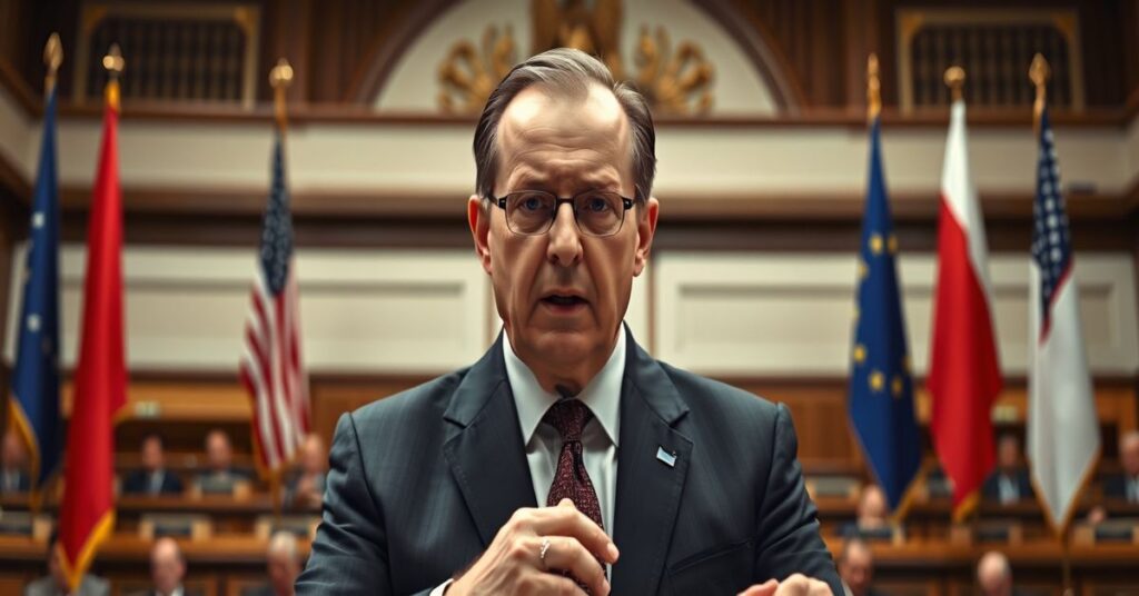 Radosław Sikorski wypowiadający się w Sejmie o polityce zagranicznej bez odniesienia do Chrystusa Króla