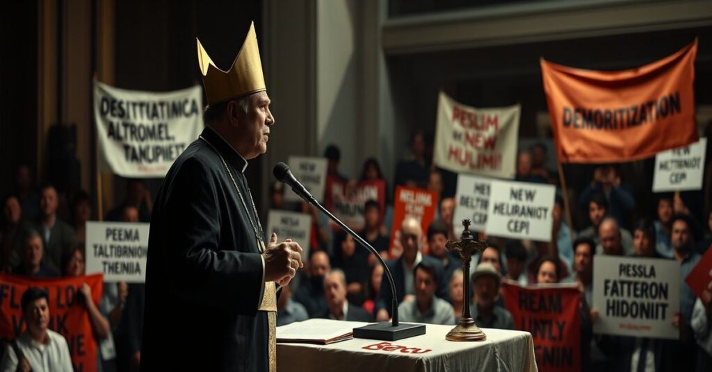 Silvio Báez podczas przemówienia rewolucyjnego w Miami - scena religijnego oszustwa i politycznej agitacji