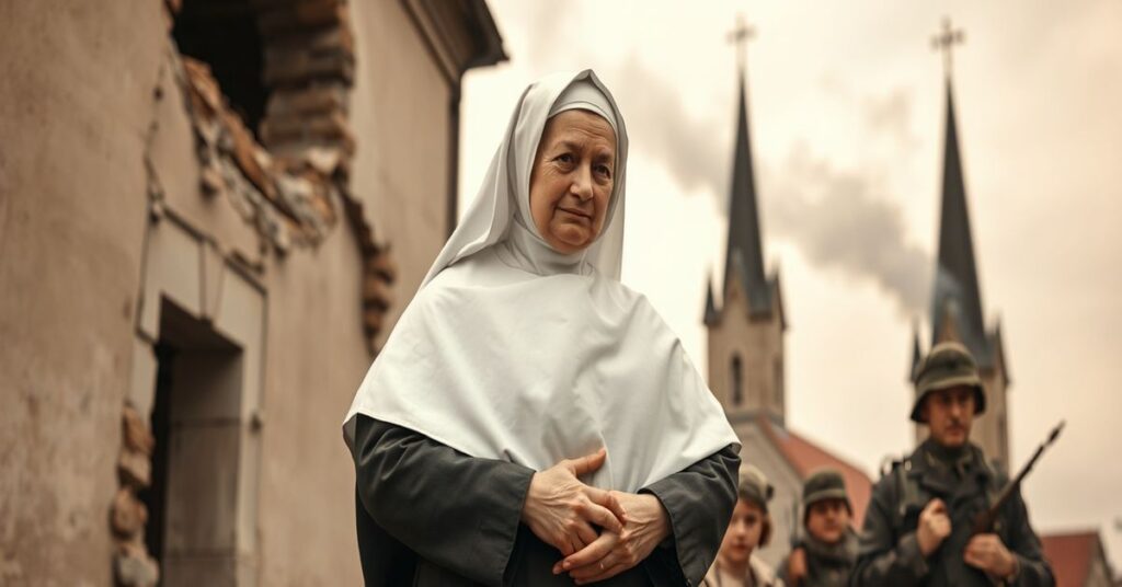 Siostra Adelgunda Tumińska chroni dziewczęta przed zbrodniarzami radzieckimi w Chojnicach w 1945 roku