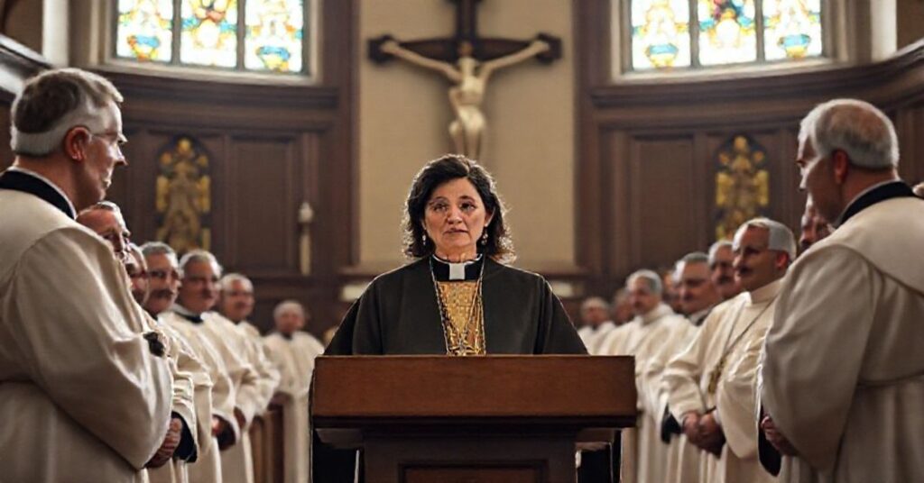 Siostra Nathalie Becquart podczas spotkań synodalnych w tradycyjnym środowisku kościelnym