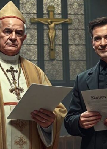 Skandal z relatywizacją aborcji w posoborowej sekcie Scena katolicka przedstawiająca skandal z relatywizacją aborcji jako zbrodni