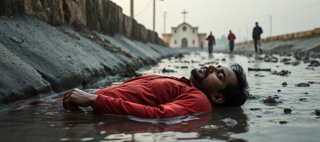 Scena przedstawiająca śmierć chrześcijańskich pracowników sanitarnych w Pakistanie