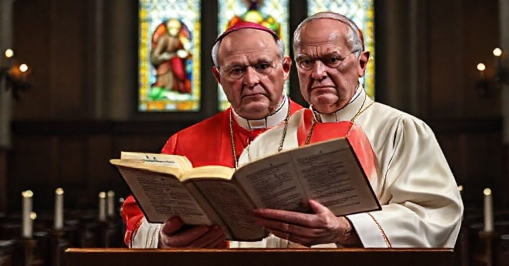 Sobór Nicejski i symbol wiary katolickiej: biskup w tradycyjnym stroju liturgicznym w kościele