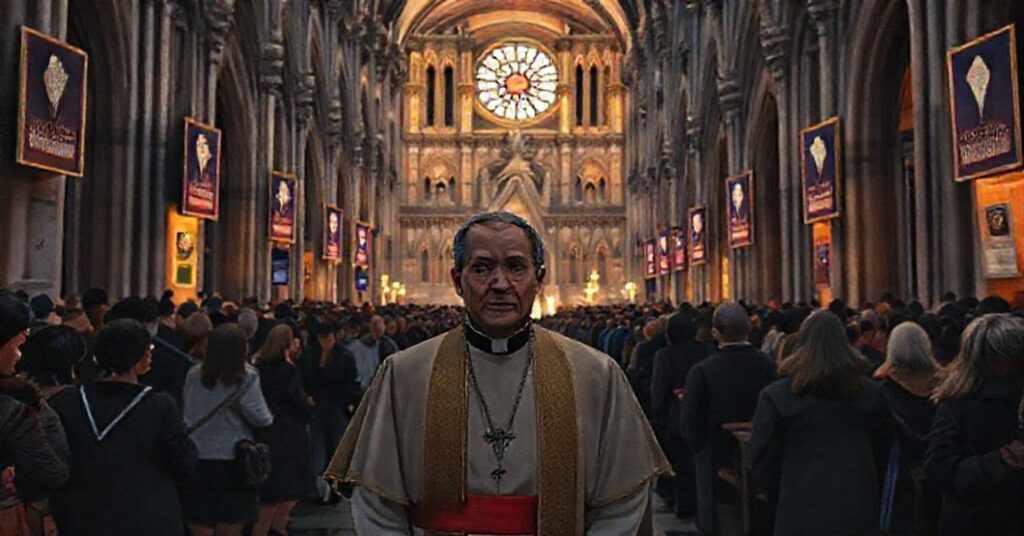 Sobór Notre-Dame w Paryżu jako synkretyczna atrakcja turystyczna - wnętrze z widzami i pustymi ołtarzami