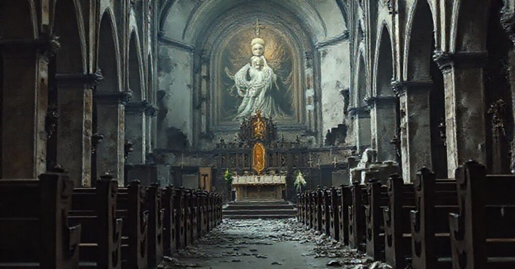 Sobór Watykański II jako droga do apostazji - tradycyjne wnętrze kościoła w ruinie