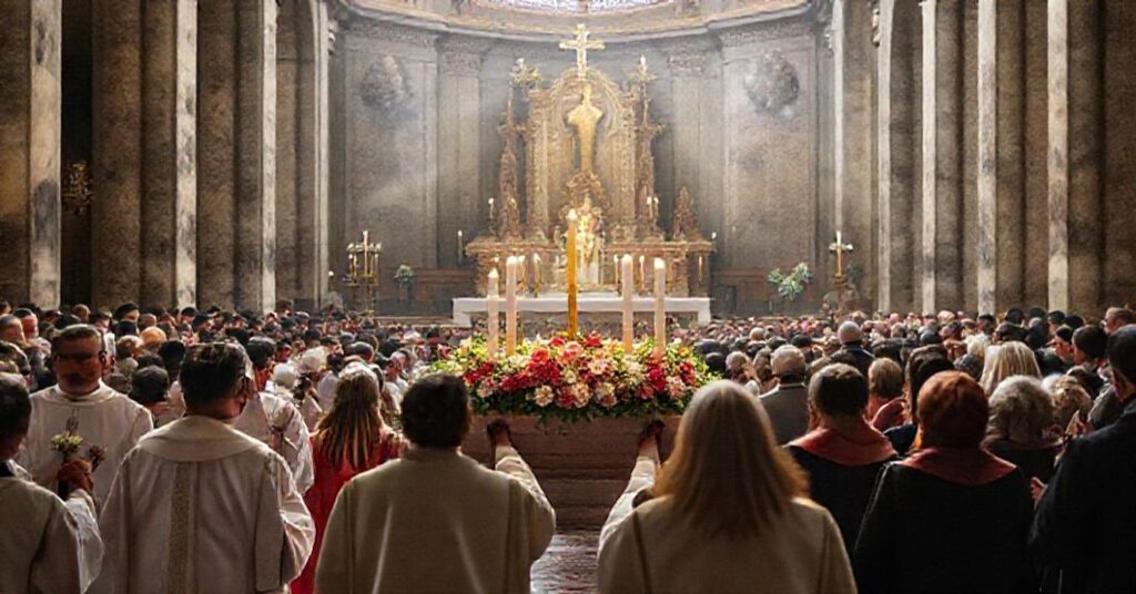 Zdjęcie przedstawiające sobotę rodzin szensztackich w Bolesławcu z pustą kapliczką Szensztacką jako centralnym elementem.