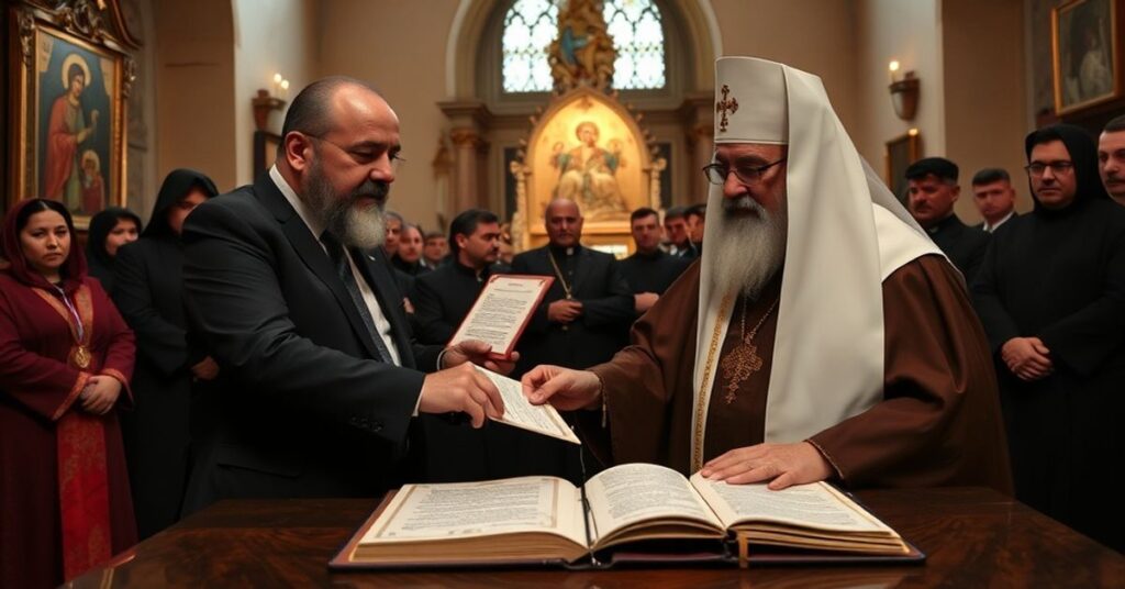 Uroczyste spotkanie Ahmeda al-Shar'a i Jana X Yazigiego w Damaszku; symbolizuje fałszywy ekumenizm i apostazję