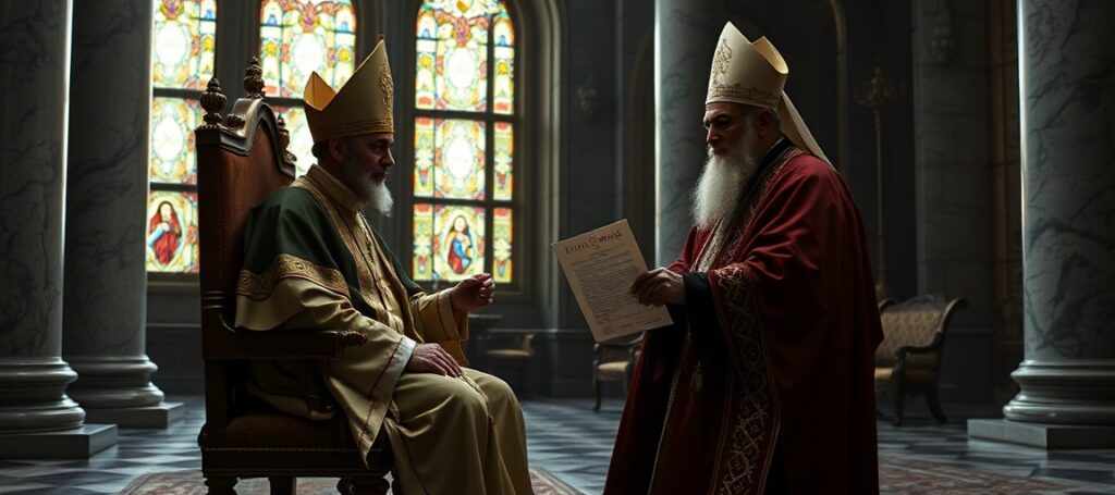 Zdjęcie przedstawiające spotkanie uzurpatora Leona XIV i Arama I w Watykanie