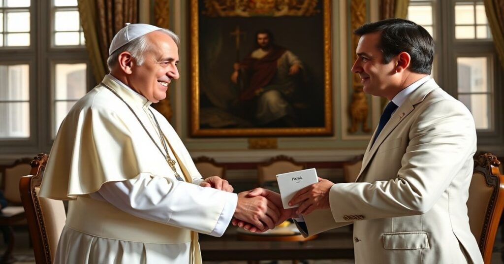 Spotkanie uzurpatora Leona XIV (Roberto Prevosta) z prezydentem Francji Emmanuelem Macronem w Watykanie 10 kwietnia 2026 roku.