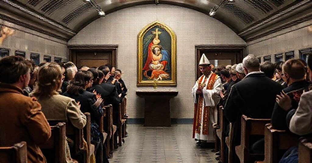 Powyższe przedstawienie spowiedzi na dworcu we Wrocławiu jako przykład profanacji sakramentu pokuty.