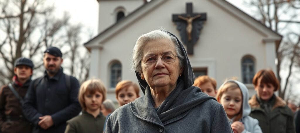 Stanisława Leszczyńska - bohaterka z Auschwitz - portret przed pomnikiem w Warszawie